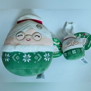 NEW!! 8” Squishmallows Nicolette Mrs. Claus Plush & Plush Clip Set-Green (NWT)